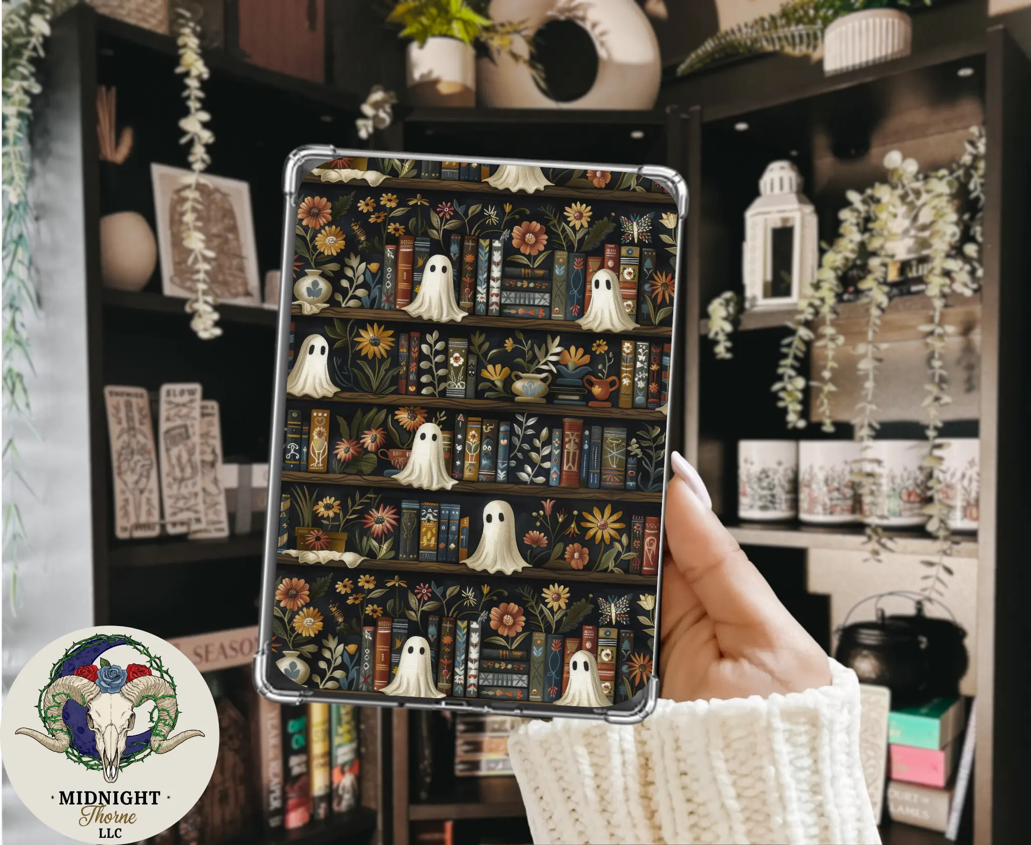 Fall Ghosties Bookshelf | Kindle Insert for Clear Case | Optional Lamination