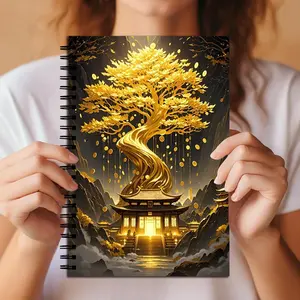 Golden Money Tree Spiral Notebook, Chinese Feng Shui Art Design, Hardcover Lined Journal, Office & School Supplies, Spiritual & Prosperity