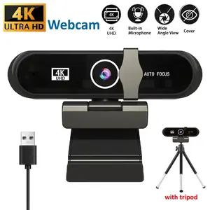4K Webcam with Tripod & Privacy Cover, 2K/4K 30FPS Auto Focus, Plug & Play USB for PC/Laptop, Zoom/Skype, Gaming, Live Stream, Online Class, Remote Work