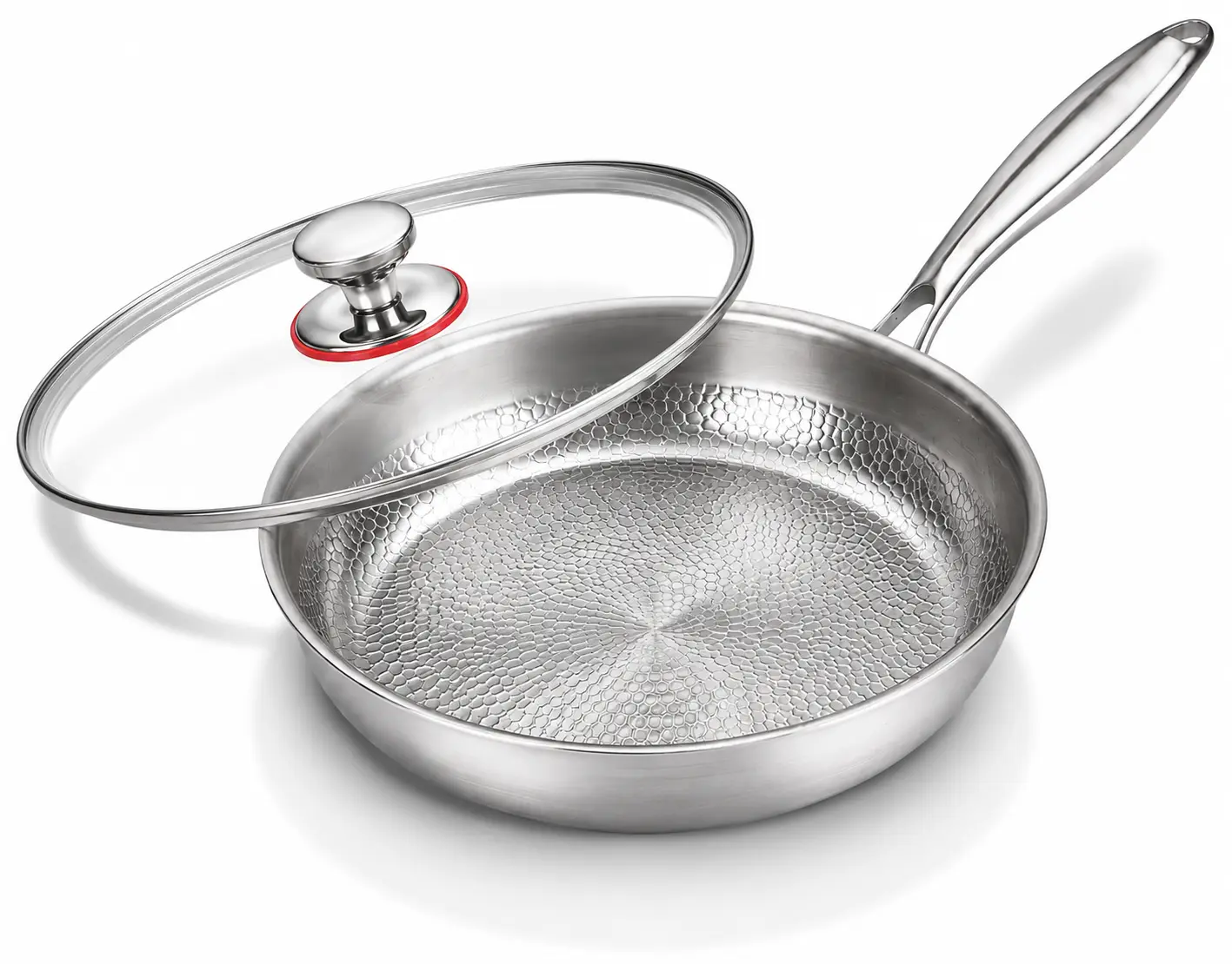 10-Inch Titanium Frying Pan with Glass Lid, 3-Layer Titanium Aluminum Stainless Steel Skillet, Textured Surface for Everyday Cooking