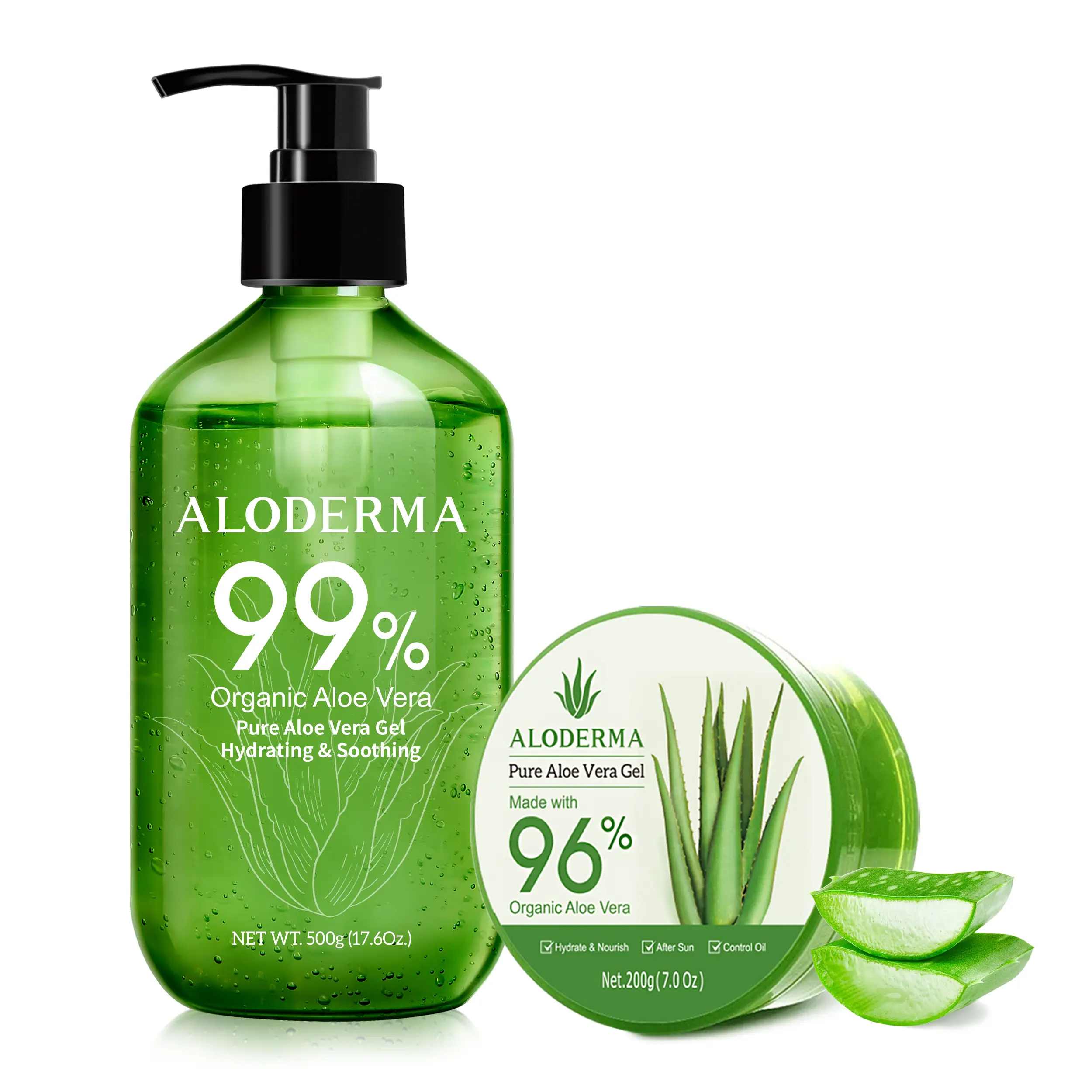 Aloderma Aloe Vera Gel, 2 pack - 500g Aloe Vera Gel, 200g Aloe Gel