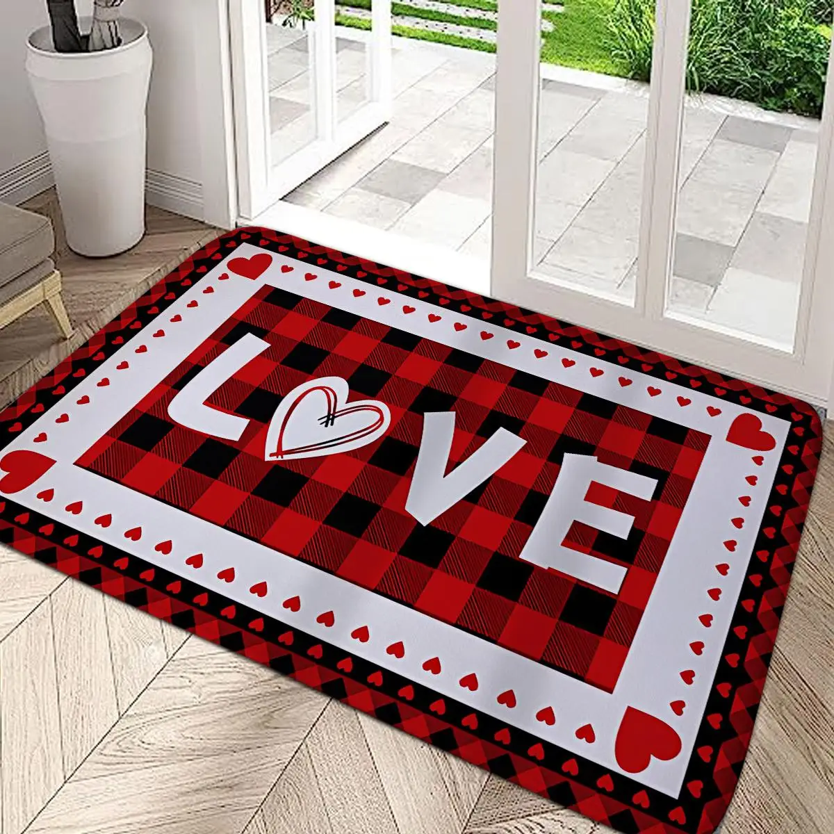 Room Decor Multi-size Welcome & Heart Pattern Door Mat for Gifts, 1 Count Modern Home Decor Plaid Pattern Non-slip Soft Floor Mat, Decorative Rug for