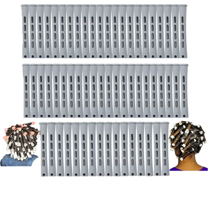 60Pcs Professional Hair Perm Rods, Small Size Gray Perm Rods for Tight Curls, Sturdy Plastic Hair Curling Rods with Rubber Bands, Heatless Hair Rollers for Home Salon Travel Use, Suitable for All Hair Types & Lengths