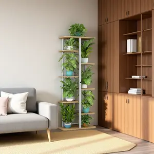 Plant Stand Indoor Outdoor, Space-Saving Corner Metal Plant Shelf 9 Potted Flower Pot Stand, 8 Tier 54" Tall Modern Planter Holder for Patio Garden Balcony Living Room Bedroom