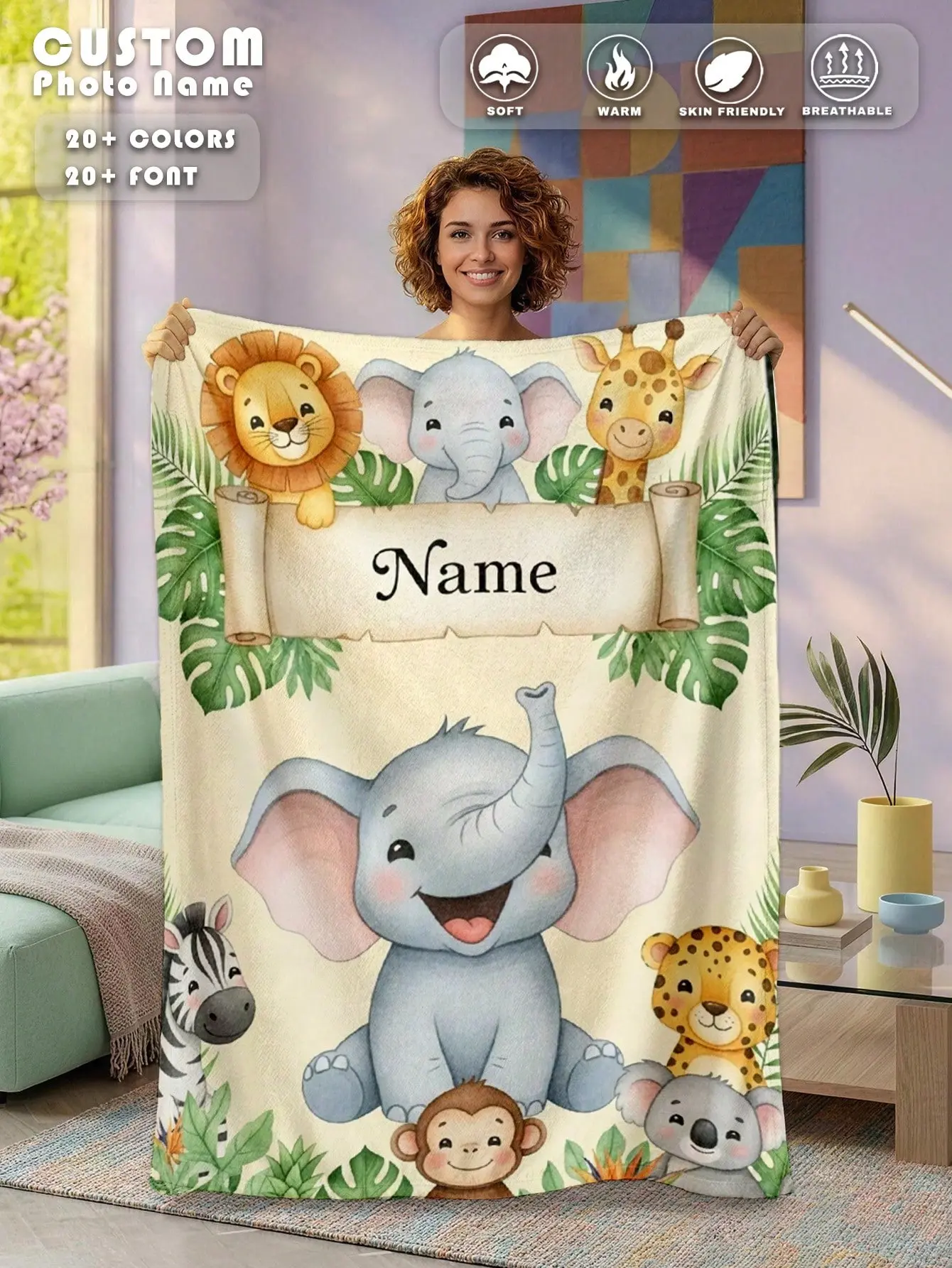 1pc Custom Name Blanket For Bed, Multipurpose Living Room Sofa Outdoor Beach Camping Pet, Personalized Christmas Gifts, Birthday Gifts, Gift For Friend, Gift For Her, Gift For Son/Daughter, Anniversary Gift