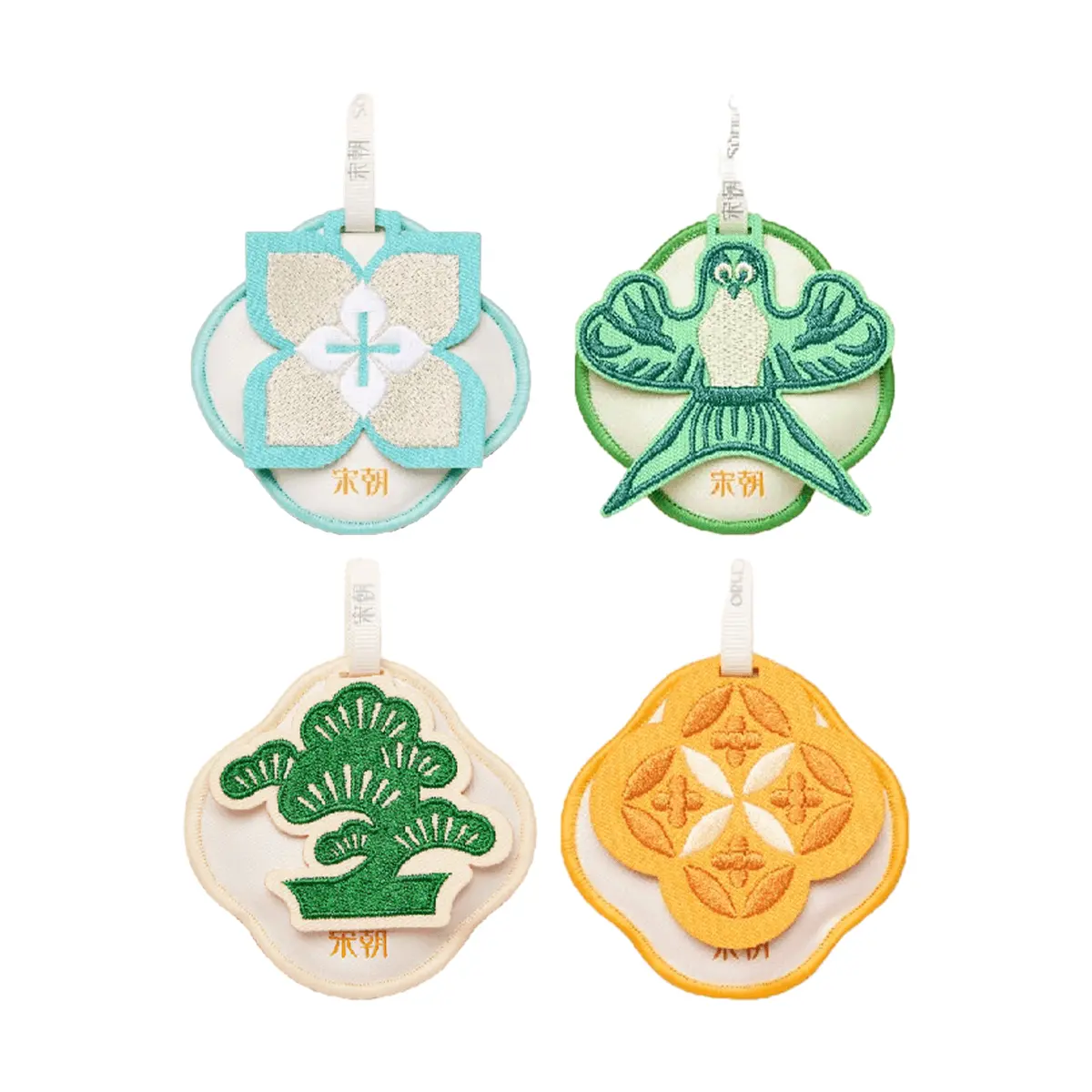 SONG CHAO 4pcs Set Four Seasons Scenery Embroidery Scented Sachets for Car, Closet, Home - Moonlit Stream, Osmanthus Moon, West Lake Longjing, Gardenia Bloom