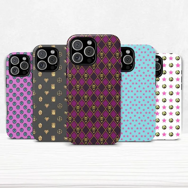 JJBA Bizarre Pattern Japanese Anime Phone Case, Cover For iPhone 17 15 14 13 12 11 Pro Max X XS XR, Tough Case Cover For Phone Galaxy S24 S23 S22