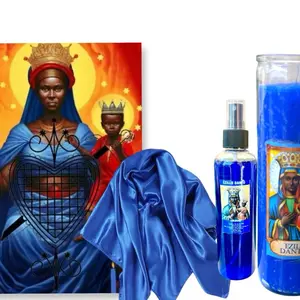 Ezili Dantor" is visible on the spray bottle and the candle set.