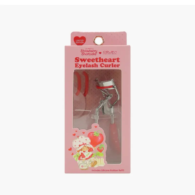 Celavi Sweetheart Eyelash Curler - Strawberry Shortcake Design, Red Eyelash Curler for V-Day, Includes Silicone Rubber Refill