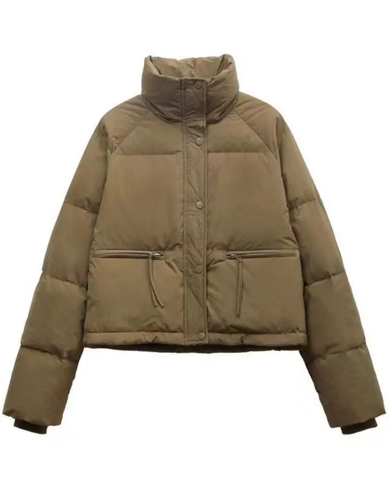 Khaki Quilted Puffer Jacket