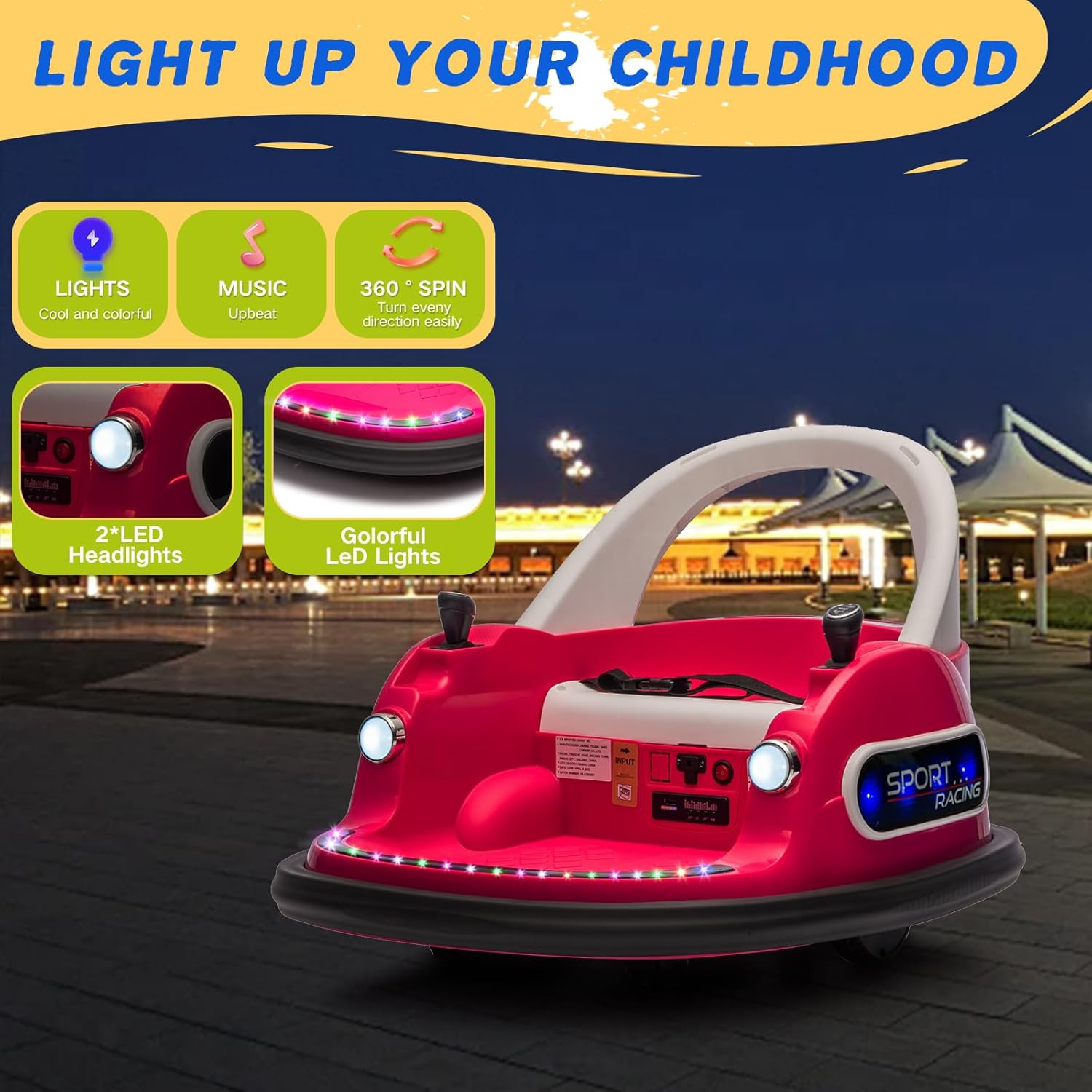 Bumper Car for Kids, 12V Kids Ride On Toy with Parent Remote Control, Baby Electric Bumping Car w/ 360 Degree Spin, LED Lights, Rose Pink