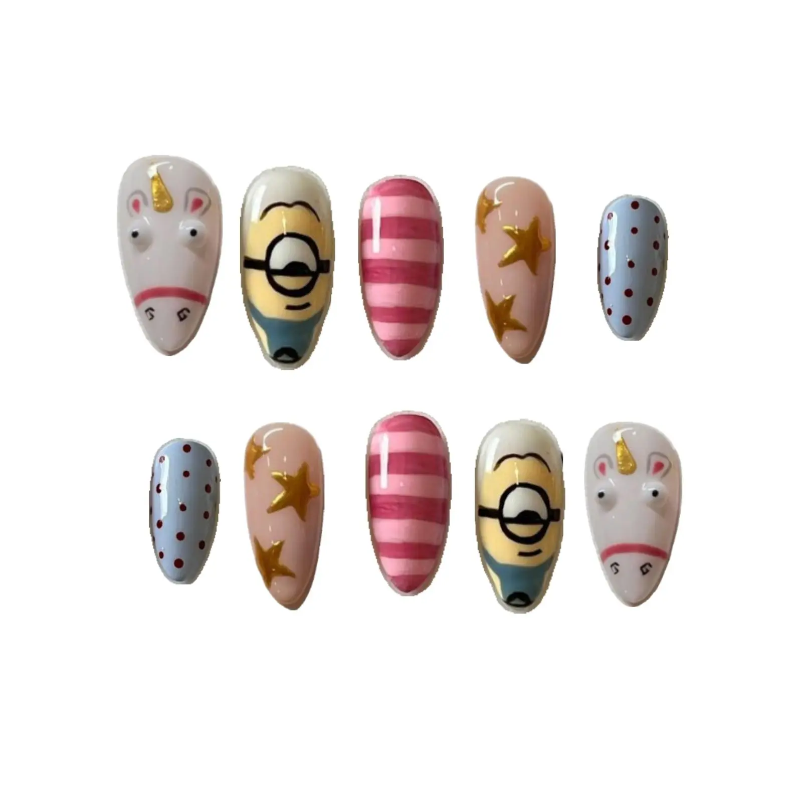 Colorful Cute Cartoon Press On Nails, Magical Cartoon Unicorn Cute Nail Art
