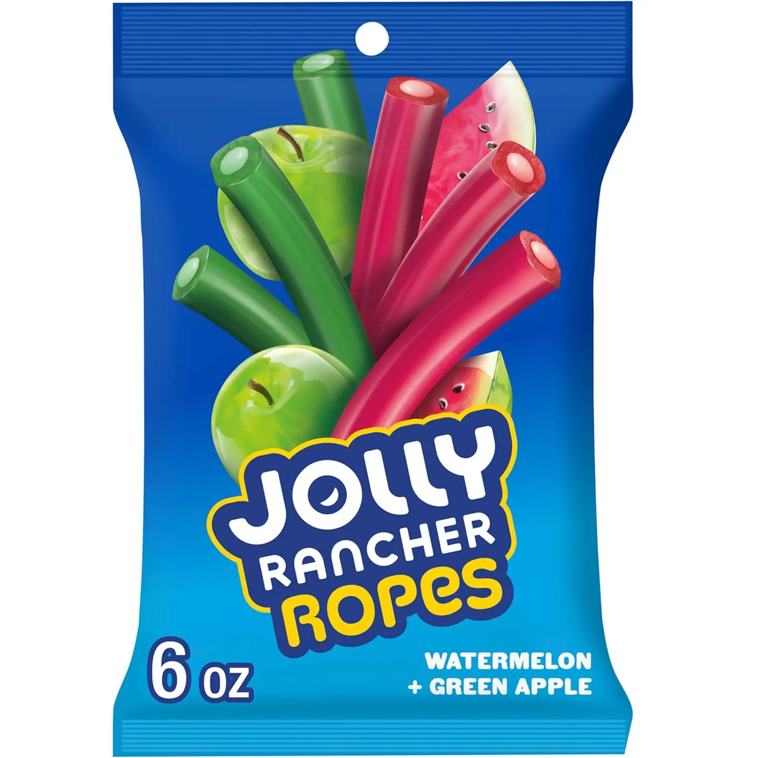 Ropes Watermelon and Green Apple Candy Bag, 6 oz | Fruity filled candy ropes with watermelon and green apple flavor for parties, candy bowls and everyday treats.