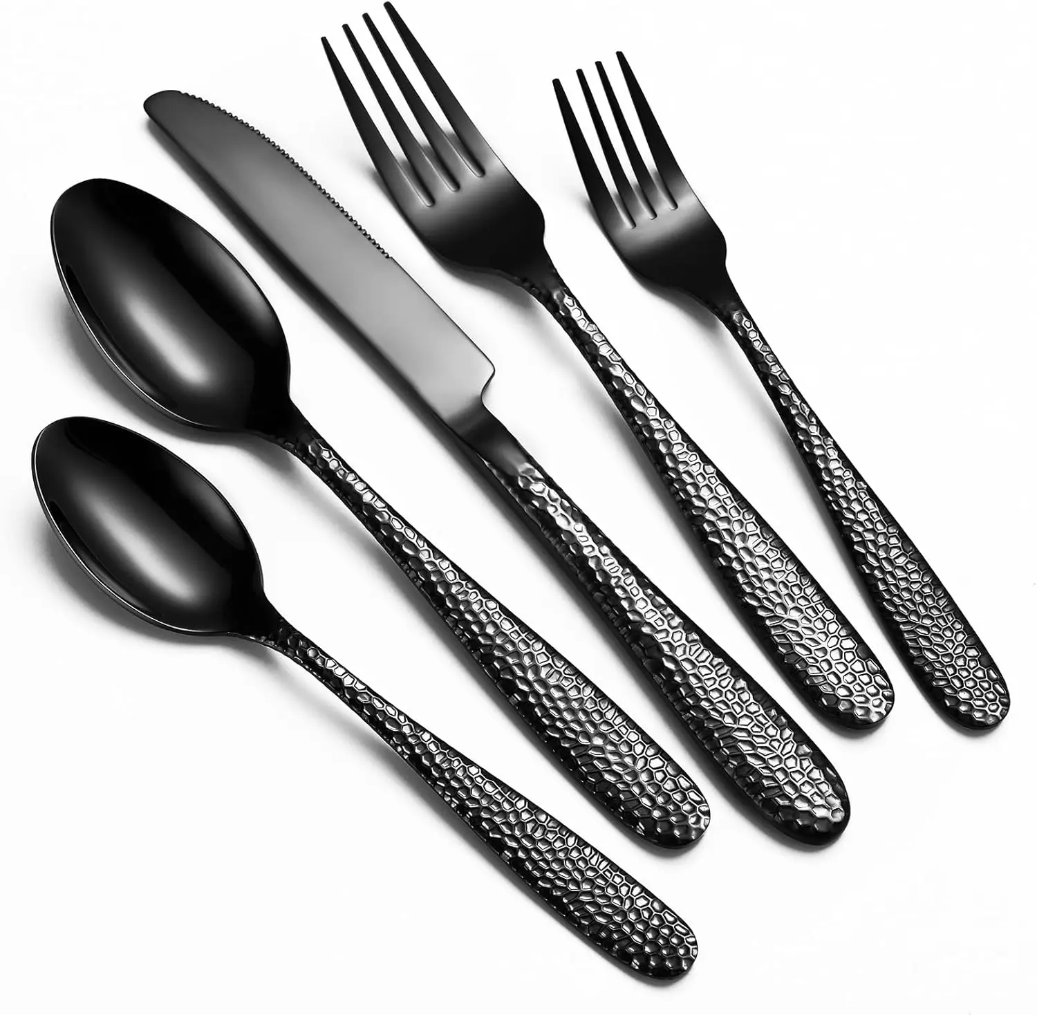 Black Hammered Silverware Set, 20- Heavy Duty Stainless Steel Flatware Sets for 4, -Grade Cutlery Set for Home Restaurant, Mirror Polished, Dishwasher Safe