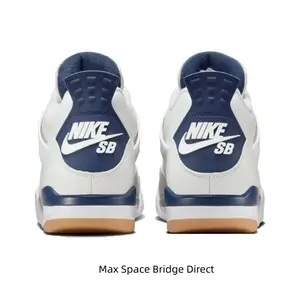 White and Blue Full-Grain Leather Mesh Panel Mid-Top Retro Basketball Shoes