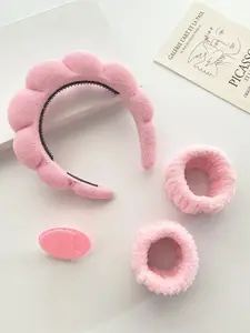 Women's Cute Face Washing Set, Including Cloud Headband & Face Washing Brush & Waterproof Wrist Strap, Household Face Washing Tool, Puffy headband