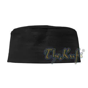 Black Semi-Stiff Nalain Pak Shareef Sandal Embroidered Kufi Hat