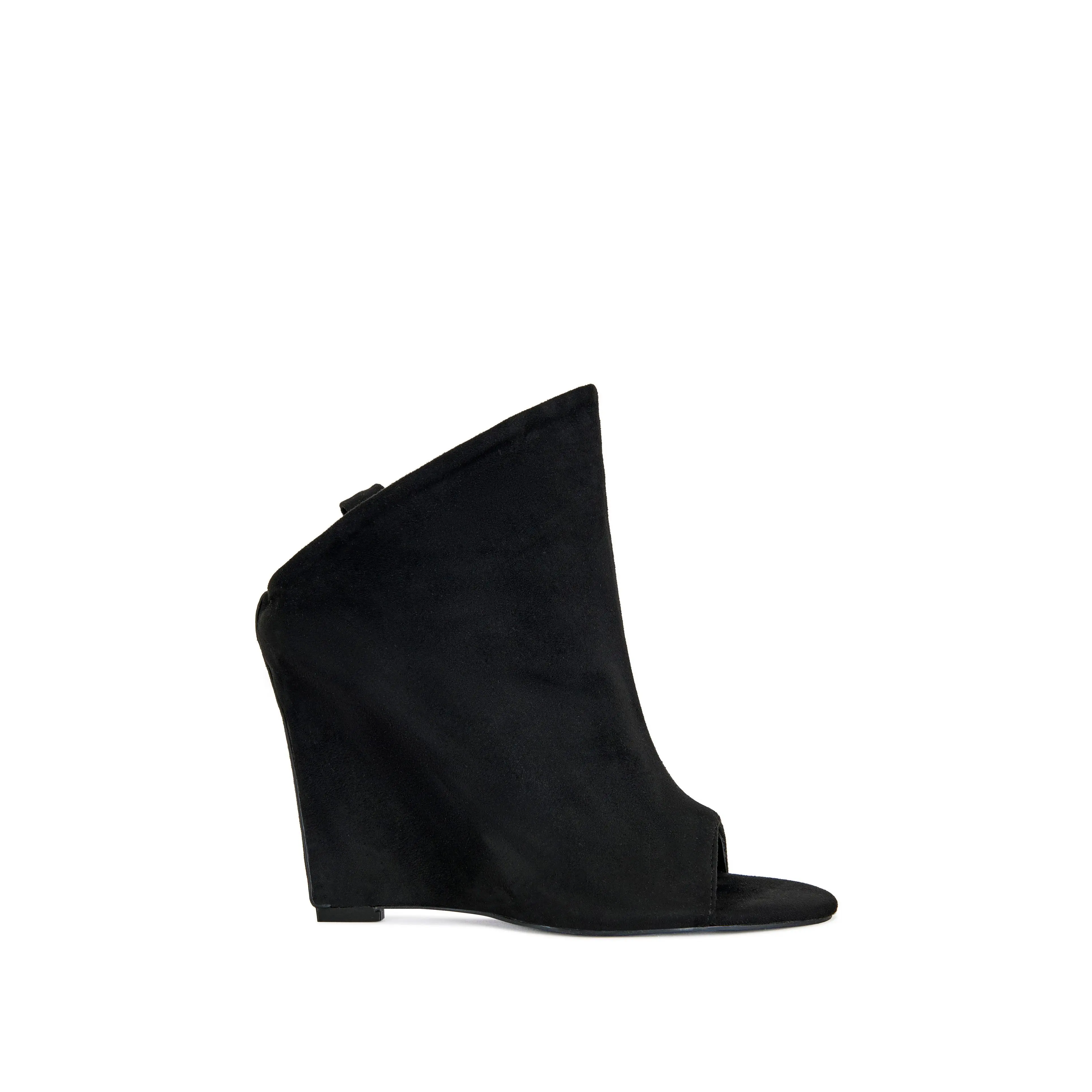 NOVIS-BLACKSUEDE WEDGE PEEP-TOE BOOTIE