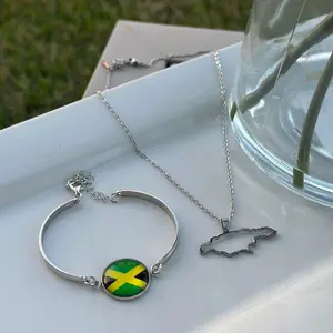 Stainless Steel Jamaican Map Cut Out Necklace and Bracelet Set - Combo