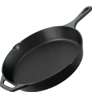 Cast Iron Skillet with Auxiliary Handle, Kitchen Cookware, Durable Stovetop Pan, Pans