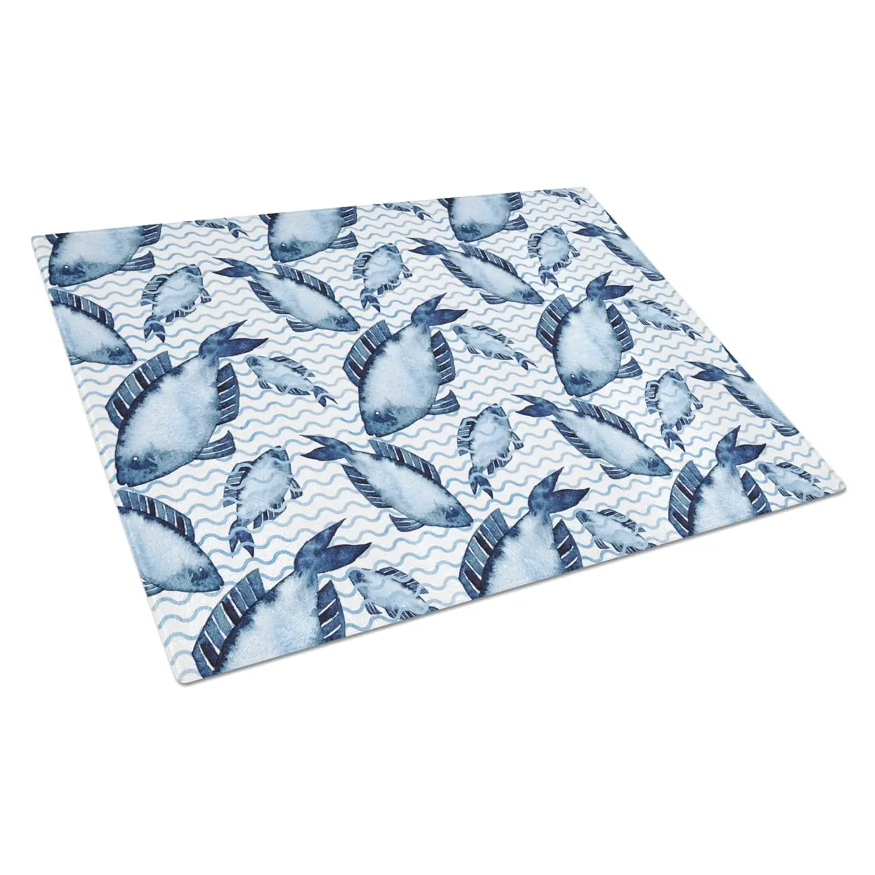 Beach Watercolor Fishes Glass Cutting Board, Large