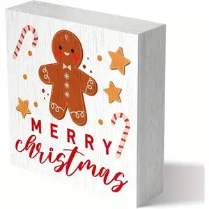 Gingerbread Man Christmas Decorations Christmas Candy Crackers Wood Box Sign Christmas Desk Shelf Table Decorations Candy Cane Christmas Tree Decorations Cute Christmas Gifts For Women 5x5 inch