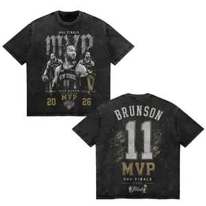 Jalen Brunson MVP Finals 2026 Washed Cotton Graphic T-Shirt, Premium Vintage Streetwear Tee For Knicks Nation Basketball Fans Apparel Oversized NYC Game Day Outfit Brunson Burner Gift Ideas For Men Women Husband Loose Fit Retro Sports Merchandise Clothing
