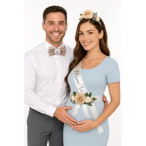 Soft Jungle Baby Shower Wearable Kit - Floral Sash, Headband & Bow Tie Set