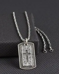 WESTERN SILVER STRIKE MENS NECKLACE 24" DOG TAG CROSS SILVER