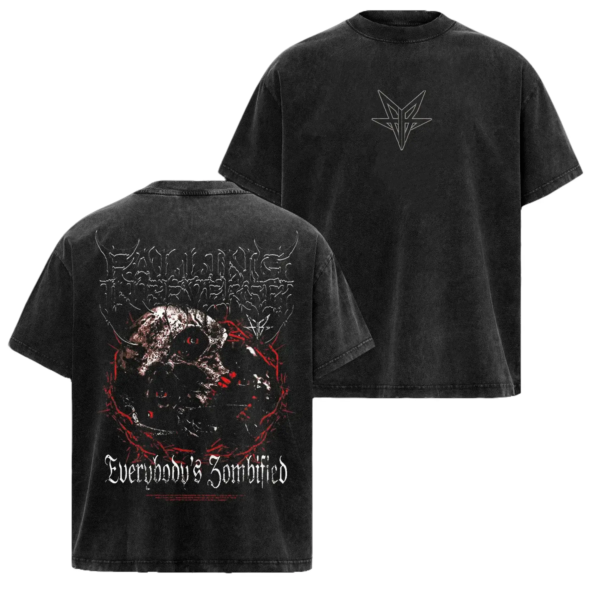 Men's Casual Classic Round Neck Short Sleeve Falling in Reverse Vintage Washed T-Shirt - Heavyweight Cotton Metal Band Graphic Streetwear, Edgy Unisex Concert Merch Gift (Menswear Apparel)