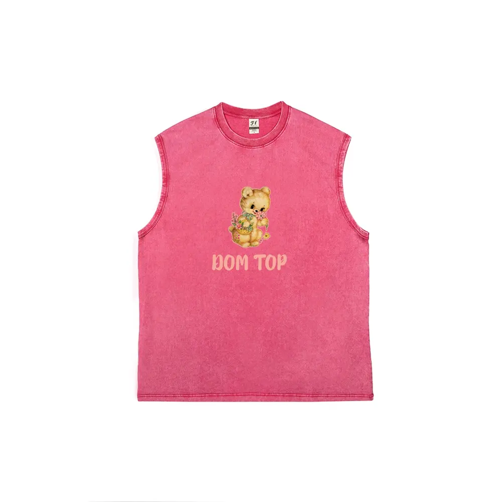 "No Thanks" Bear Cub Washed Cotton Tank Top for Men, Cute Rejection Slogan Cub Graphic Sleeveless Muscle Shirt, Distressed Summer Beach Undershirt, Funny Polite Decline Casual Tee