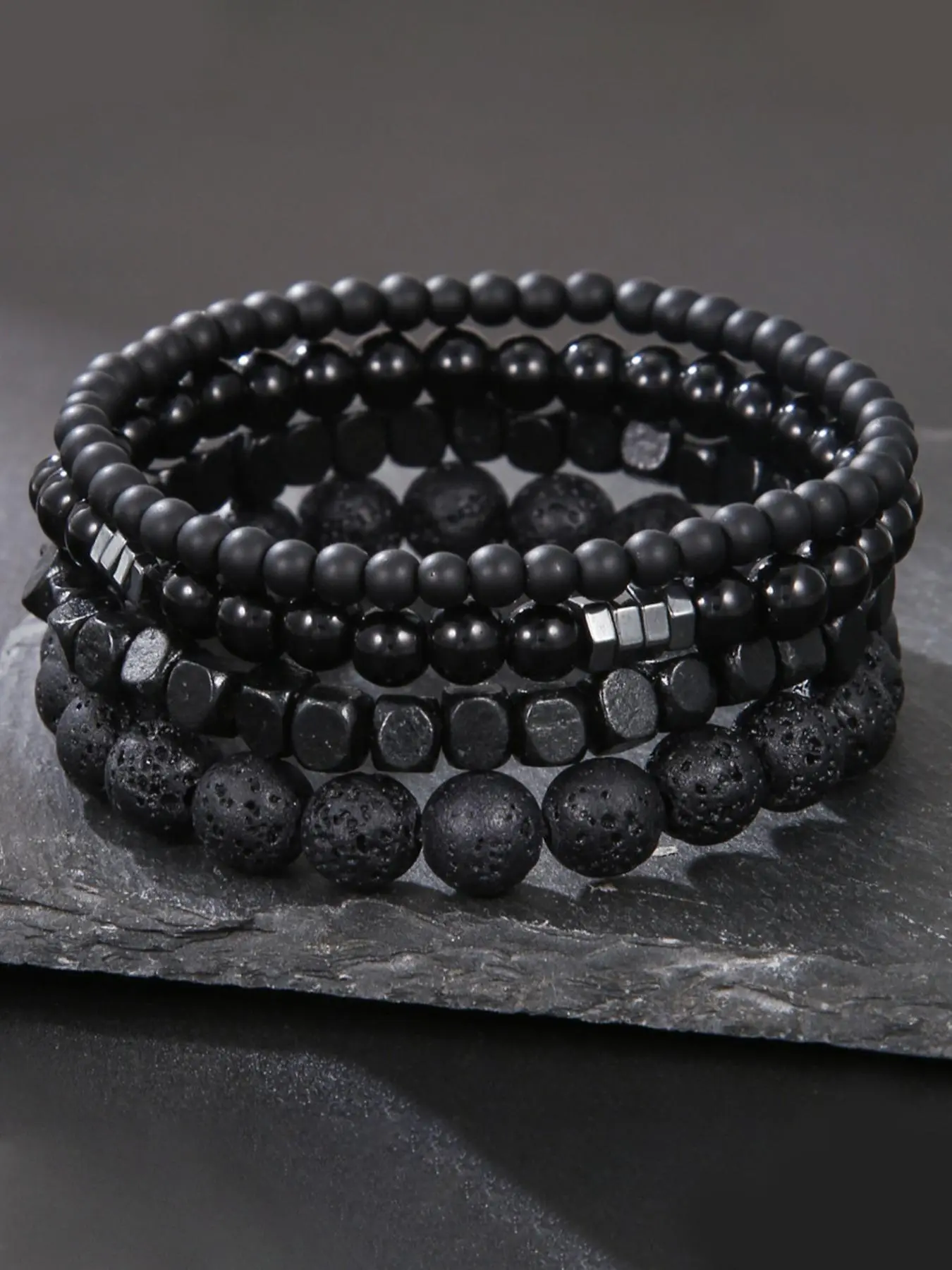 Men's Fashion Stone Beaded Bracelet Set, 4 Counts Casual Trendy Beaded Bracelets, Fashion Accessories for Daily Wear, Trendy All-match & Exquisite Jewelry for Birthday Gift, Bracelets Stack, Stackable Bracelets, Beads Bracelets