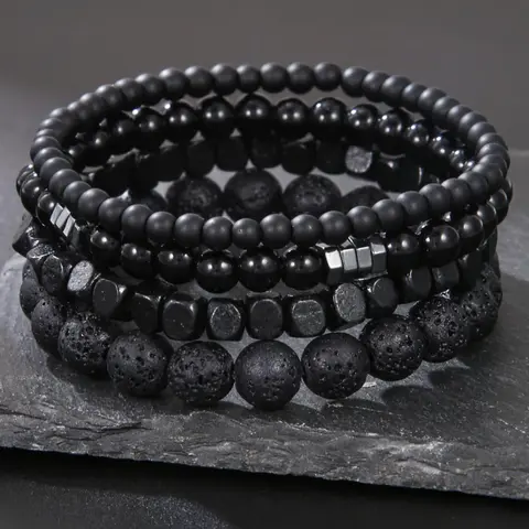 Men's Fashion Stone Beaded Bracelet Set, Beaded Bracelet Pack, 4 Counts Casual Trendy Beaded Bracelets, Fashion Accessories for Daily Wear, Trendy All-match & Exquisite Jewelry for Birthday Gift, Bracelets Stack, Stackable Bracelets, Beads Bracelets