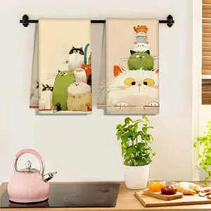 2pc Whimsical Cat Print Absorbent Dish Towel 17.9x25.9 inch Single-Sided Kitchen Dining Room Tea Towel Perfect for Drying Dishes Decorative Use in Kitchens and Bathrooms Fun Cartoon Design