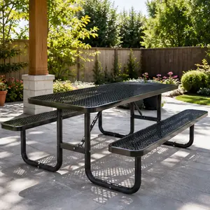 Heavy Duty Metal Picnic Table 96x96 for 10 Person Outdoor Dining Table with Umbrella Hole Galvanized Steel Rustproof Frame 882LBS Capacity Black/Blue Options for Garden Patio Camping, Black/Blue Color Options, Metal Material, Product Dimensions: