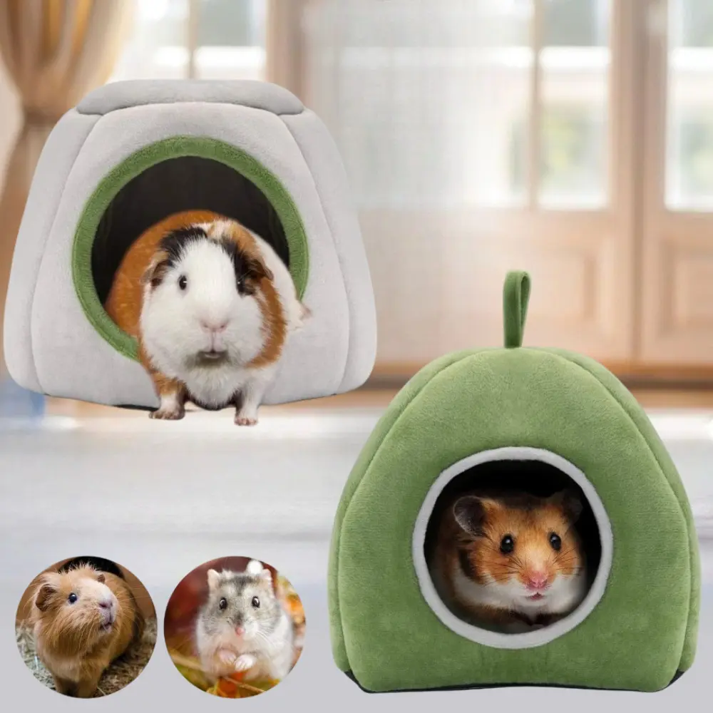 2PCS Small Pet Warm Plush Nest - Bite-Resistant, Washable, Non-Slip Hideout Bed, Guinea Pig Accessories for Hamsters, Small Rodents