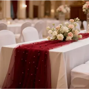 Pearl Tulle Table Runner - Sheer Decorative Tablecloth for Weddings & Parties, Multiple Colors