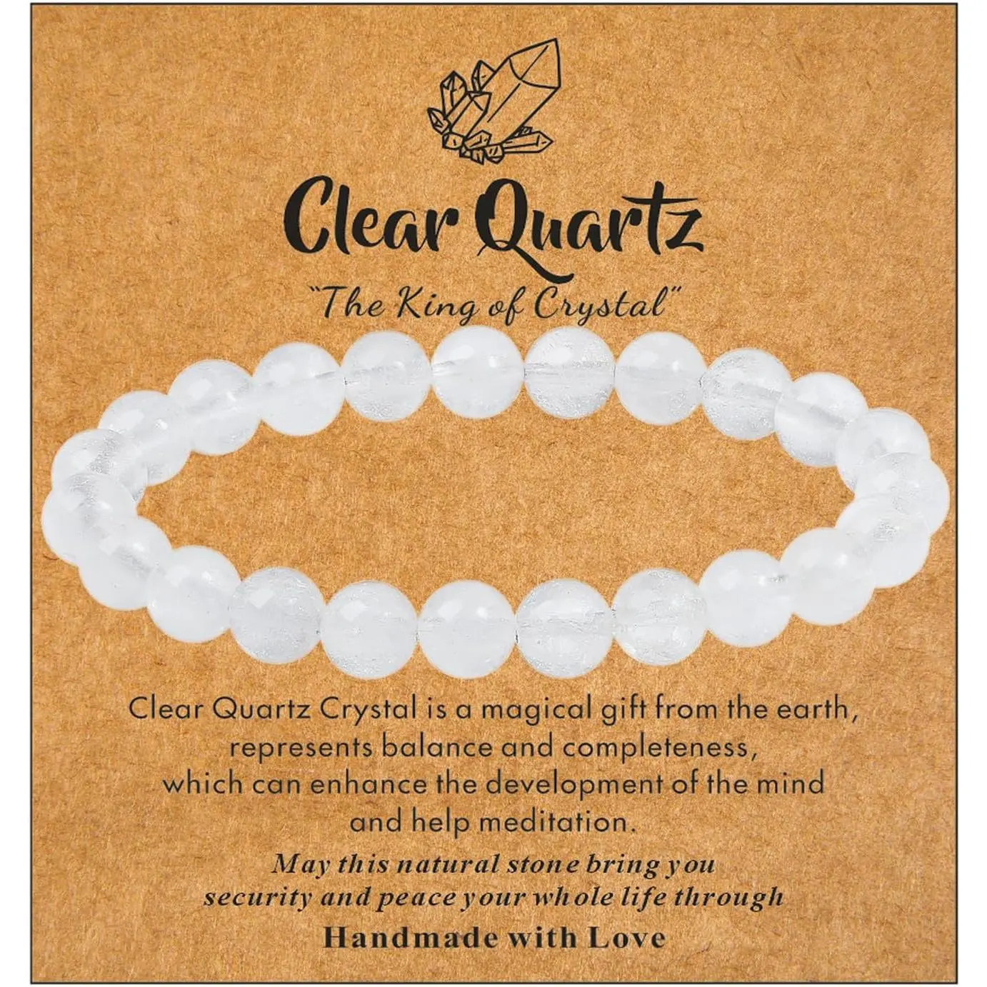 Clear Quartz Healing Crystal Bracelet for Women Men 8/4 mm Natural Stone Beaded Stretch Bracelets Jewelry Birthday Gifts Round Gemstones 7.5 Inches Long Elastic