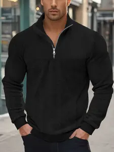 Men's Half-Zip Pullover Sweater, Autumn Winter Casual Fashion, Multiple Colors & Styles, Knitted Long Sleeve Top, Trendy Sportswear