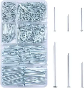 700pcs Hardware Nails for Hanging Pictures Assorted Kit, Up to 2"-Long Finish Nails Assortment Kit for Wall Art Decor, 640 Frame Nails and 60 Small Finishing Nails for Drywall Wood - Silver