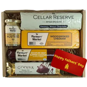 212 MAIN Farmers' Market Charcuterie Sampler, Gourmet Meat & Cheese Gift with Chocolate, Snack, Mustard, Crackers & Gift Baskets (Father's Day)