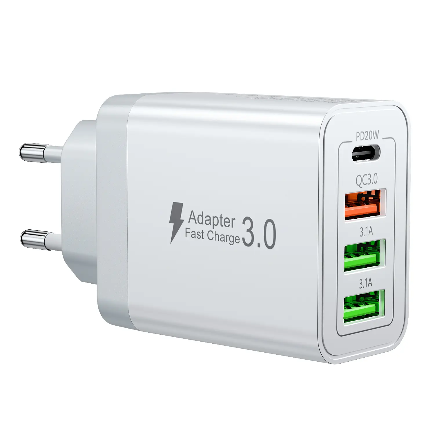 Quick Charge Adapter - 4-in-1 Euro-Size Charger with 4 Ports for iPhone 15 16 Series and Samsung Cell Phones USB Charger Port Multi-Device Quick Charge Cell Phones Portable Adapter Cell Phones Electronic Devices Cellphone Smartphone Charging