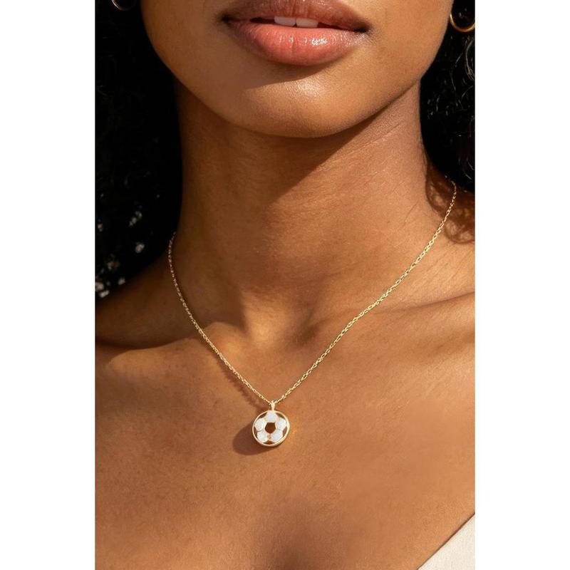 Elara Women's Fun Soccer Pendant Necklace, Black and White Pattern Ball Charm Chain Necklace, Playful Blokecore Sporty Statement Jewelry for Game Day Tailgate Casual Daily Streetwear Aesthetic