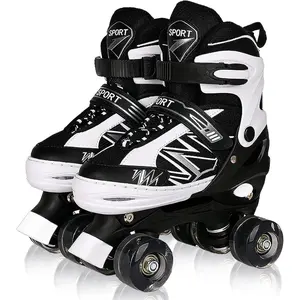 Boys Girls 4 Size Adjustable Kids Roller Skates for Children Toddlers Beginner with All Light Up Wheels, Birthday Gift for Outdoor Indoor Sports