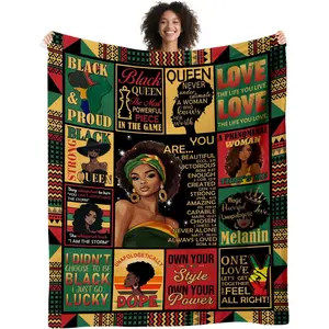 African American Gifts for Women, Afro Black Girl Blanket 50"x60", African American Throw Blanket with Inspiring Positive Quotes, Christmas Birthday Gifts for Black Girls African Women Flannel Blanket, Printed on One Side with a Plain White Back, Hallowee