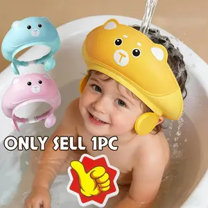 1pc Adjustable Soft Bath Cap with Bear Ears, Cute Multicolor Bath Cap, High-Quality and Easy to Clean, Comfortable for Protecting Ears During Bathing, Shower Caps