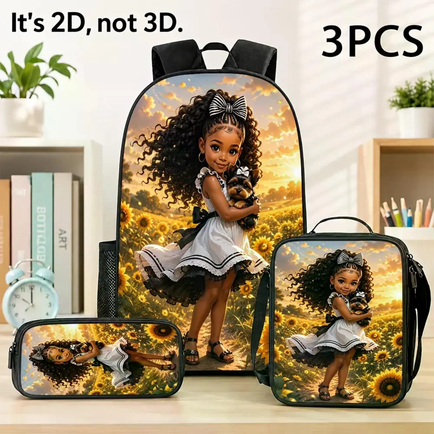 3-Piece Sunflower Laptop Backpack Set for Girls, Cute Trendy School Bag, Fashionable Back-to-School Gift for Girls and Boys, 2026 Style