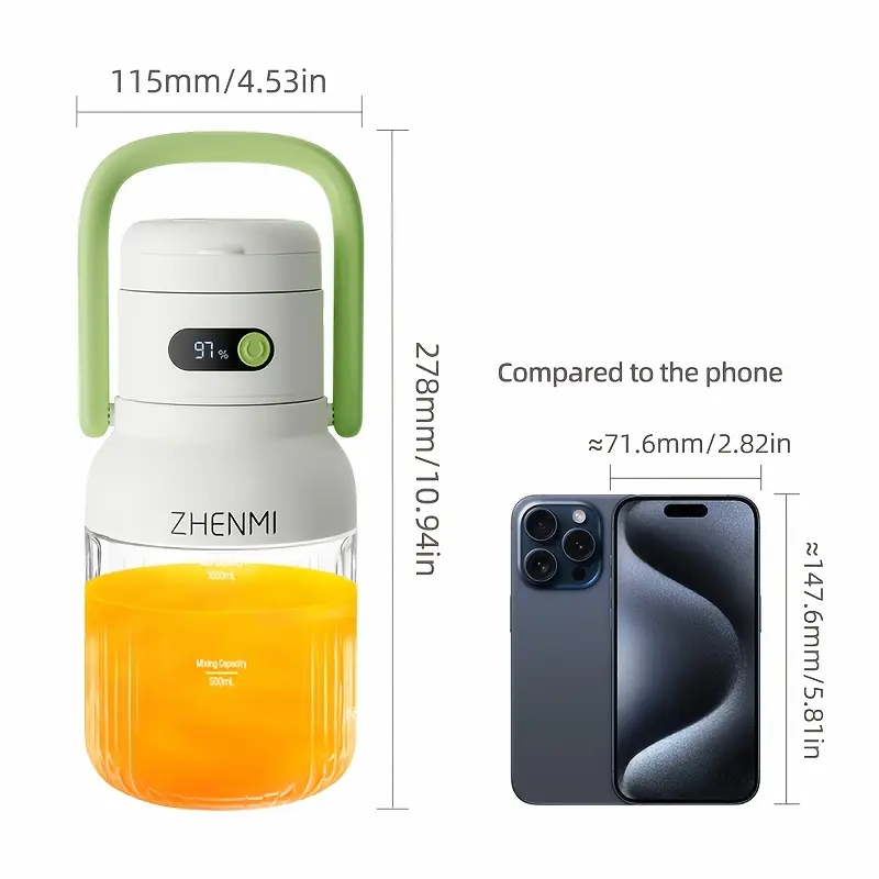 [Cordless Ice Blender] Gift for The Holiday Season: ZHENMI Cordless Blender, 33Oz Portable Ice Crushing Blender for Smoothies And Shakes, USB Rechargeable (Perfect for Christmas, Thanksgiving, Halloween)