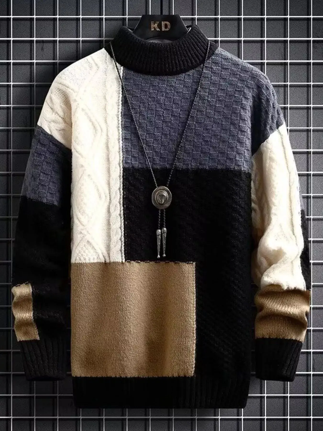 Men's Plus Size Color Block Knitted Pullover Men's Plus Size Color Block Knitted Pullover