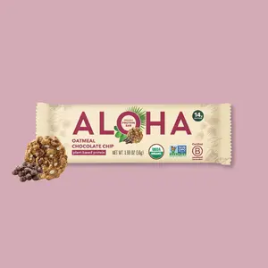 ALOHA - Oatmeal Chocolate Chip - Protein Bars - 12-count - 14g of plant-based protein - 4g of sugar